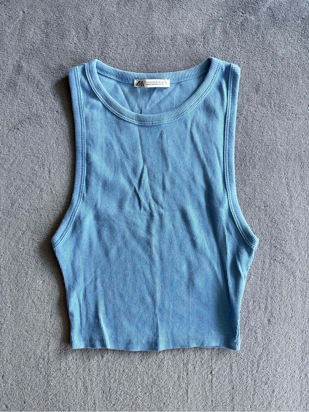 Zara Blue Ribbed Cropped Tank Top